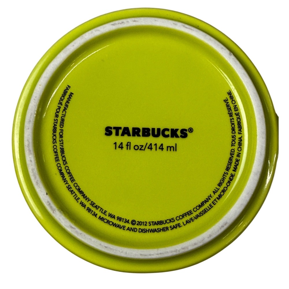 Starbucks 2012 Lime Green Ceramic Coffee Mug 14 fl‎ oz White Interior Cup - Picture 4 of 4